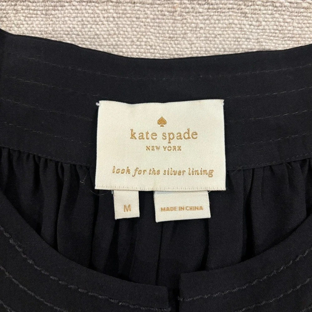 Kate Spade Black 100%‎ Silk Popover Shirt Dress Drawstring Waist Size M
